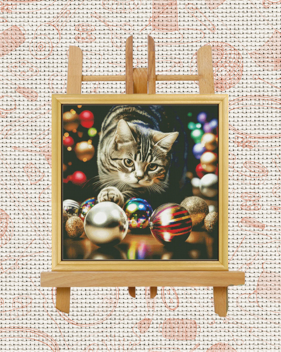 Christmas Cat Cross-Stitch Kit – Beginner Friendly