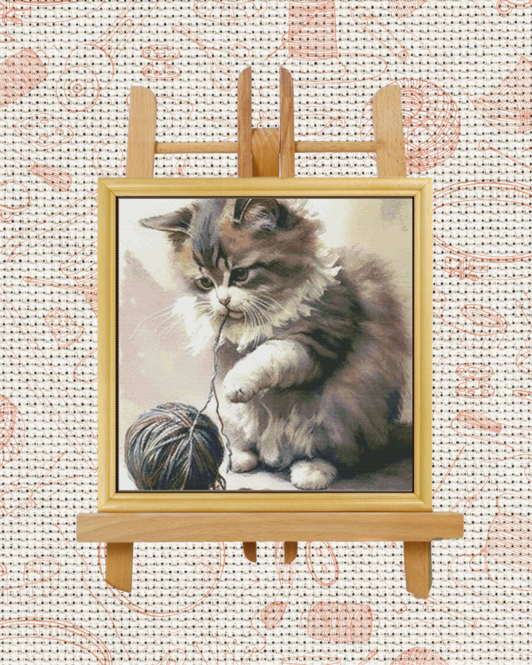 Playing Kitten Cross-Stitch Kit – Beginner Friendly