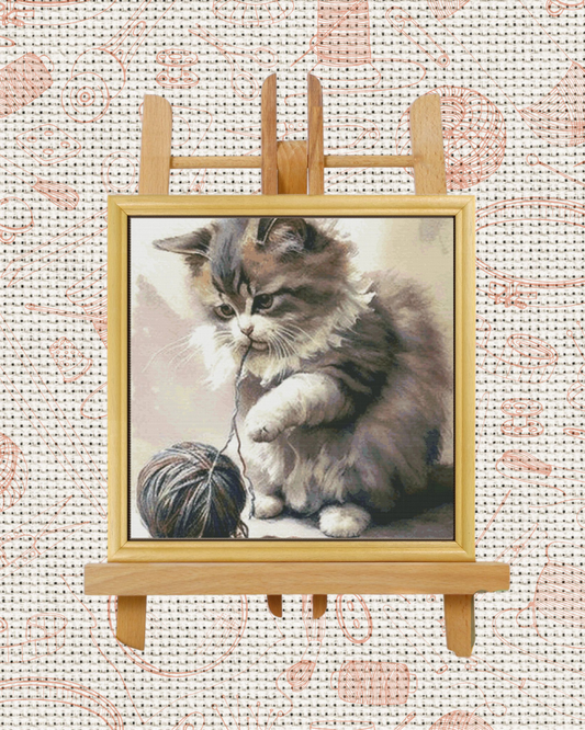 Playing Kitten Cross-Stitch Kit – Beginner Friendly