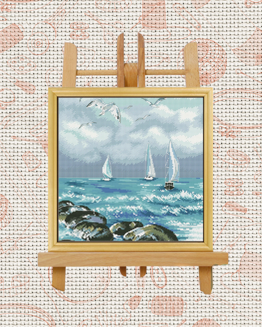 Sailboats Cross-Stitch Kit – Beginner Friendly