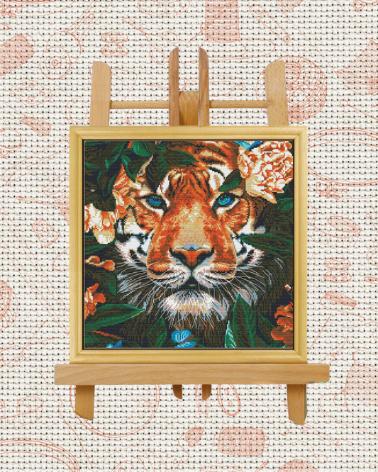 Tiger in Flowers Cross-Stitch Kit – Beginner Friendly