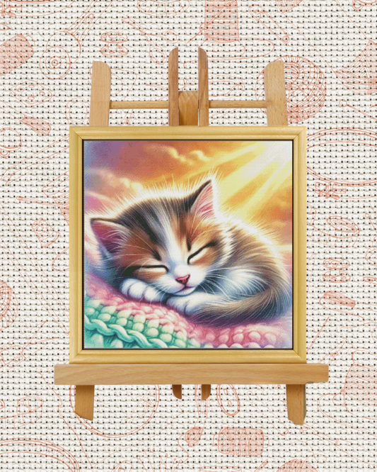 Sleeping Cat Cross-Stitch Kit – Beginner Friendly