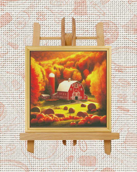 Autumn Barn Cross-Stitch Kit – Beginner Friendly