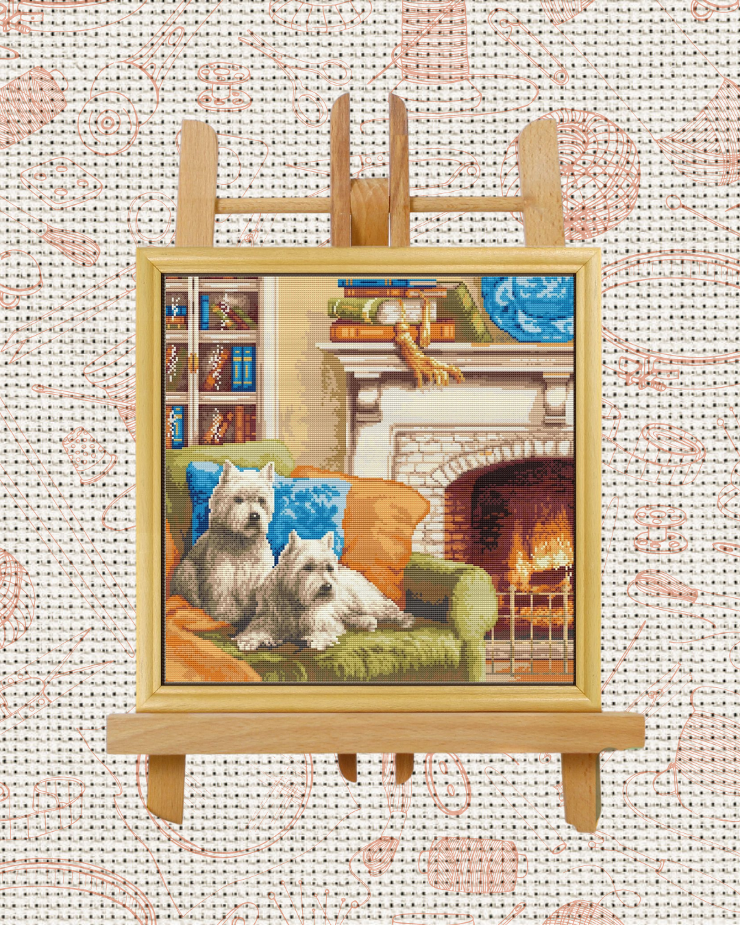 Dogs by the Fireplace Cross-Stitch Kit – Beginner Friendly