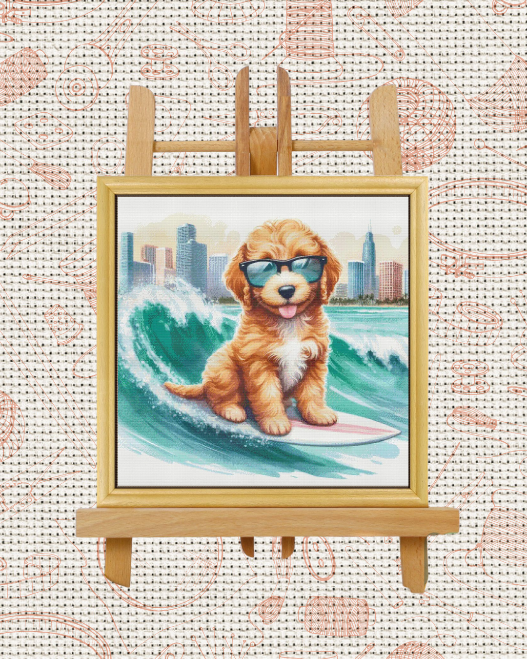 Surfer Dog Cross-Stitch Kit – Beginner Friendly