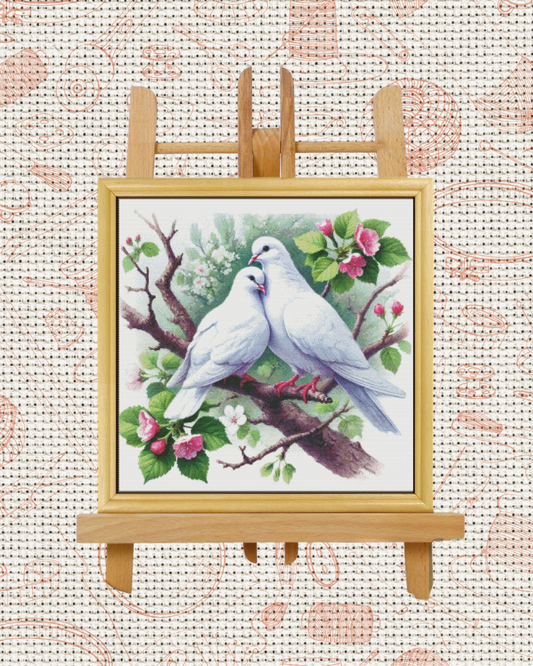 Two Doves on a Branch Cross-Stitch Kit – Beginner Friendly