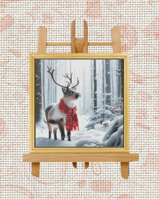 Winter Deer Reindeer Cross-Stitch Kit – Beginner Friendly
