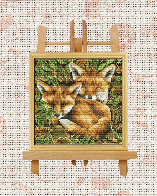 Autumn Foxes Cross-Stitch Kit – Beginner Friendly