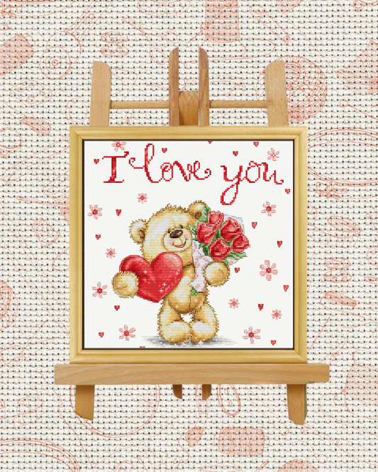I Love You, Bear Cross-Stitch Kit – Beginner Friendly