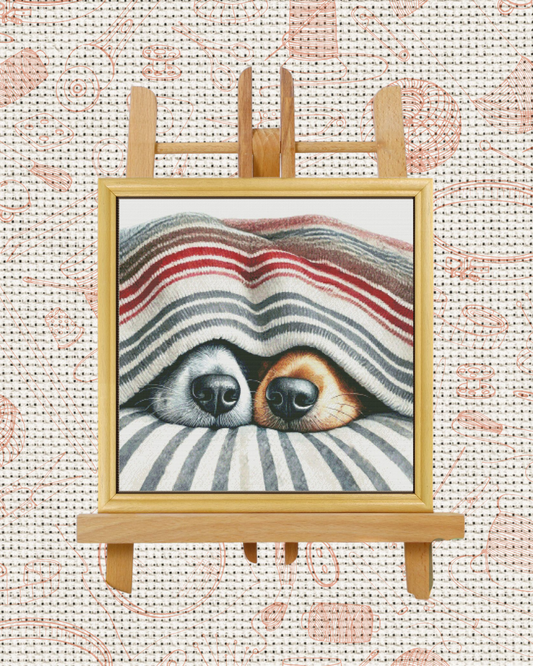 Two dogs under a blanket Cross-Stitch Kit – Beginner Friendly