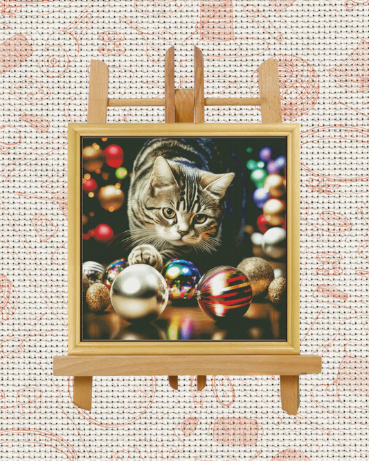 Christmas Cat Cross-Stitch Kit – Beginner Friendly